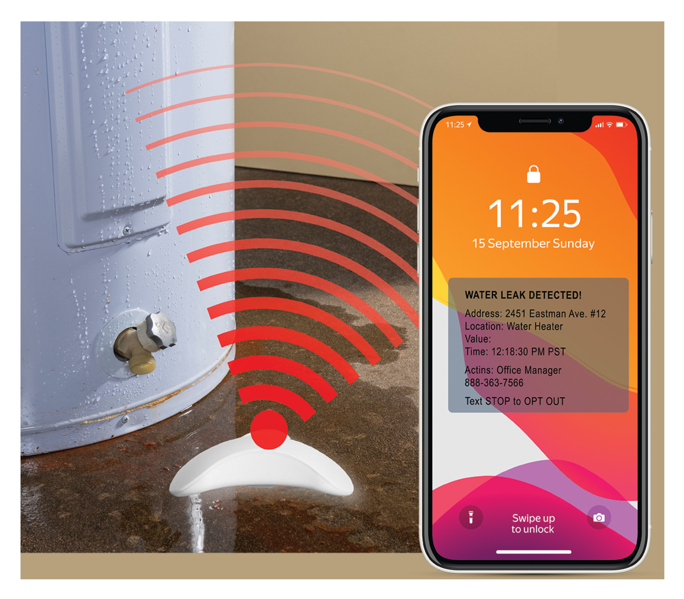 Leak detection monitor with iphone app