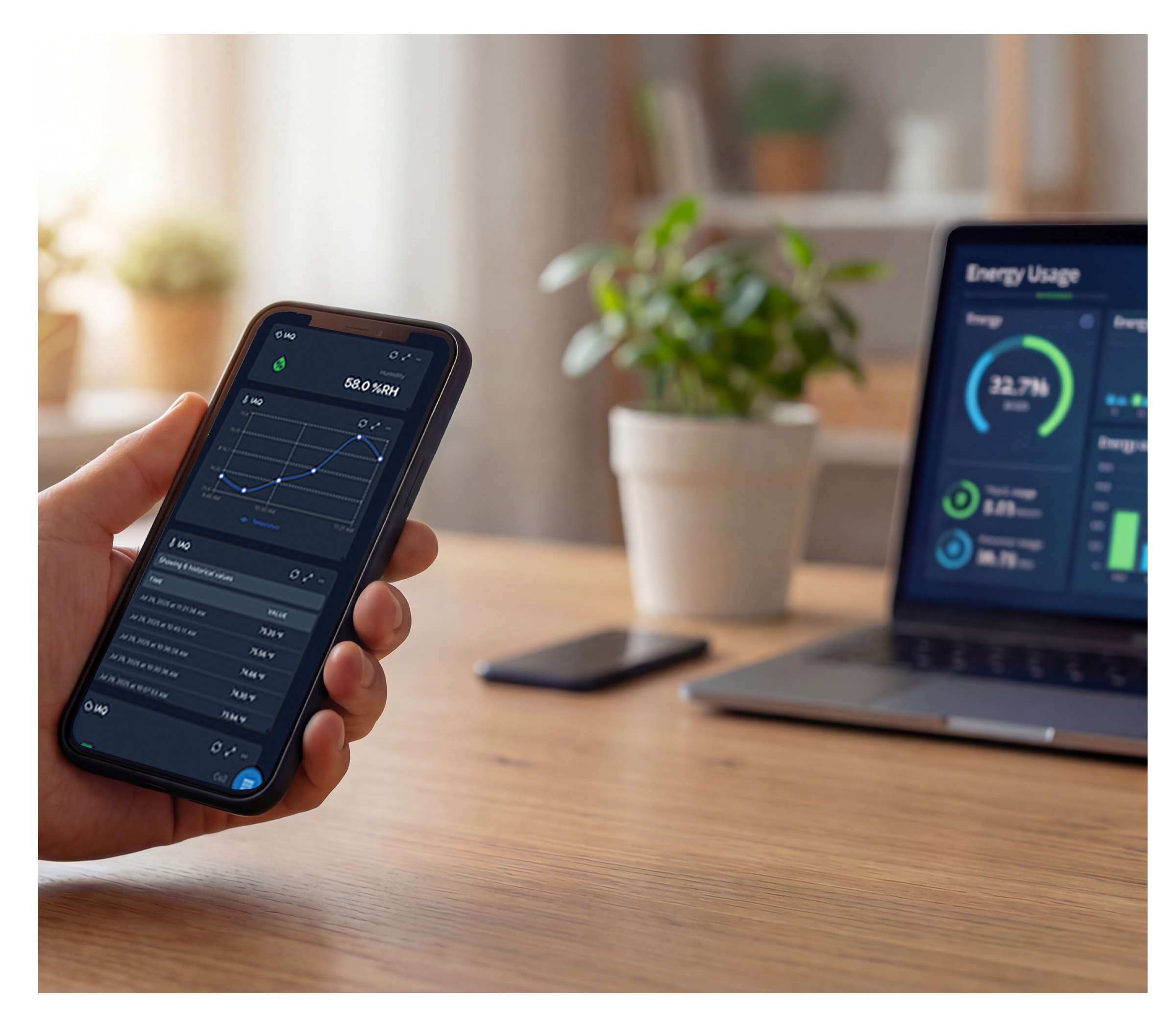 Turn-Key IoT Solutions, photo of an app with a laptop in background